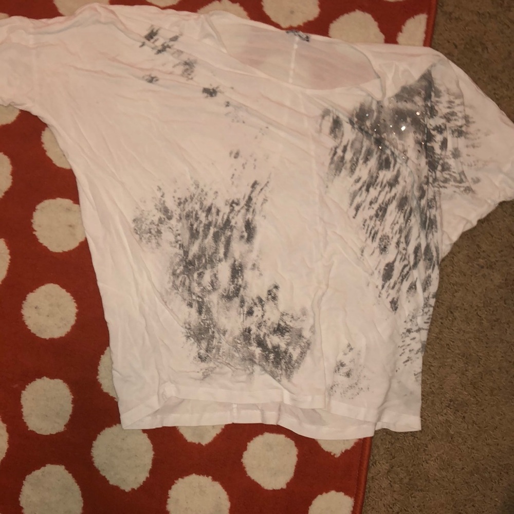 gray & white blouse with gems